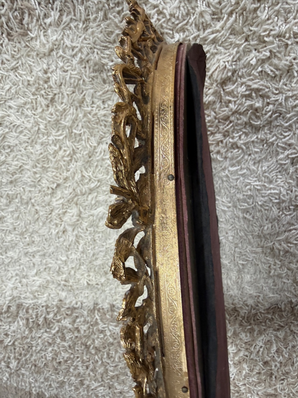 Matson vintage 24k gold vanity tray mirror bird and floral design. Velvet back. - Picture 3 of 16